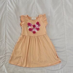 btween Peach Dress with Floral Appliqué